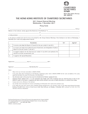 Hong Kong Institute Proxy Form