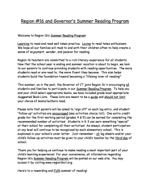 Region 16 Governor’s Summer Reading Program