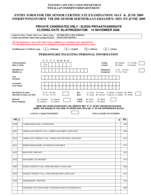 Senior Certificate Examination Entry Form