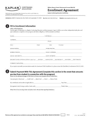 Military Spouse Career Advancement Account Enrollment Agreement