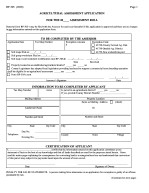New York Agricultural Assessment Application