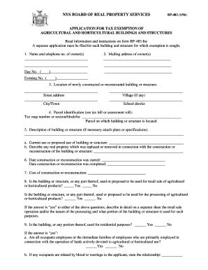 NYS Agricultural and Horticultural Tax Exemption Application