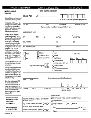 Portland State University Registration Form