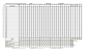 Head Start Classroom Attendance Record