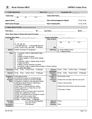 Rural Arizona HMIS HOPWA Intake Form
