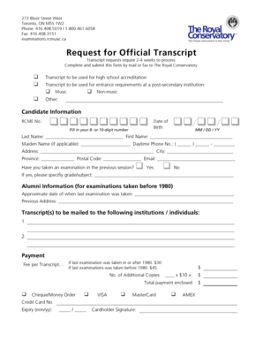 Royal Conservatory Official Transcript Request