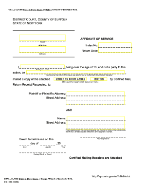New York Small Claims Order to Show Cause Affidavit of Service by Mail