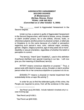 Aggravated Harassment Second Degree Form