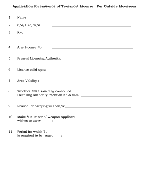Application for Transport License for Weapons
