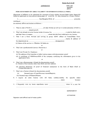 Affidavit for Extension of Area Validity to Other States/All India