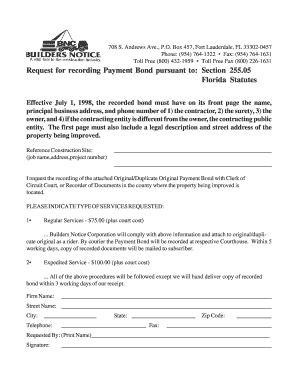 Florida Payment Bond Recording Request