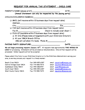 Request for Annual Tax Statement - Child Care