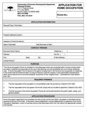 California Home Occupation Permit Application