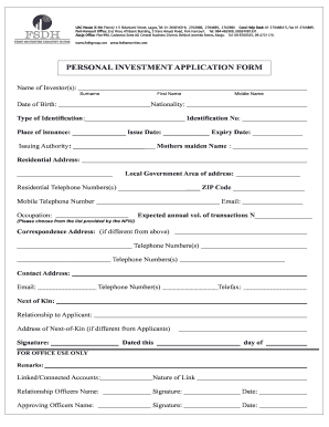Personal Investment Application Form