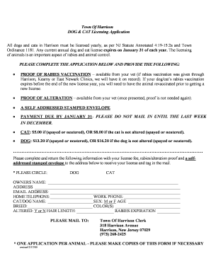 Town of Harrison Dog & Cat Licensing Application
