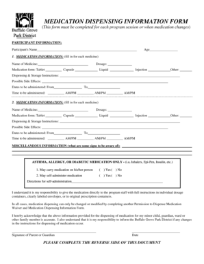 Medication Dispensing Information Form