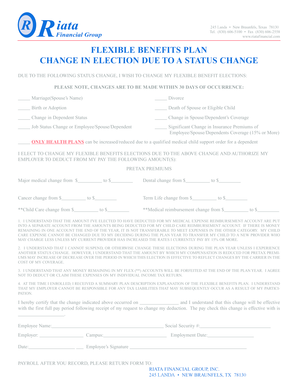 Flexible Benefits Plan Change Form