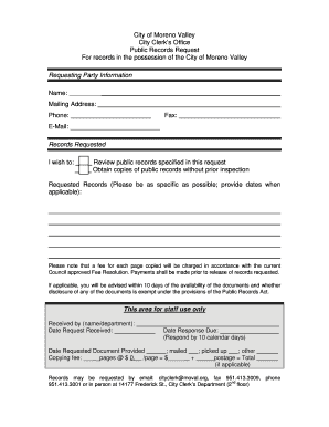 City of Moreno Valley Public Records Request