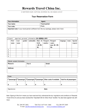 Tour Reservation Form