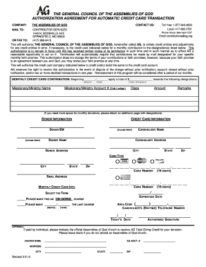 Assemblies of God Credit Card Authorization Form