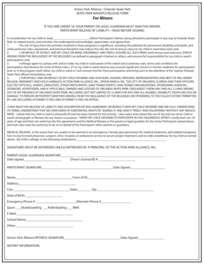 Orlando Skate Park Waiver & Release Form