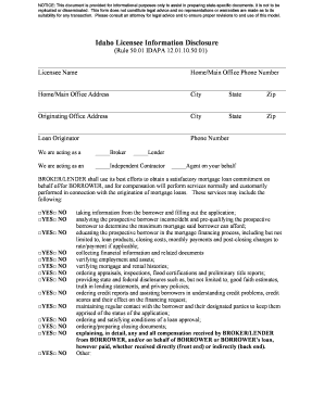 Idaho Licensee Information Disclosure Form