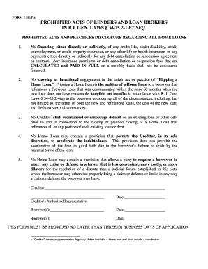 Prohibited Acts of Lenders and Loan Brokers Form