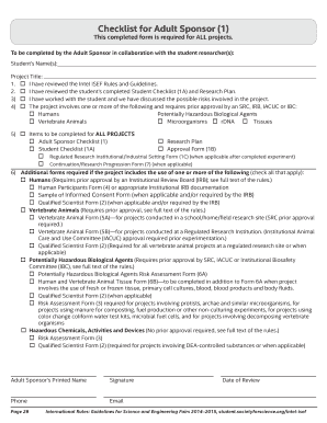 Adult Sponsor Checklist for Intel ISEF Projects