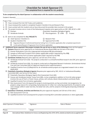 Adult Sponsor Checklist for Intel ISEF Projects