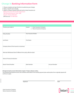 Change in Banking Information Form
