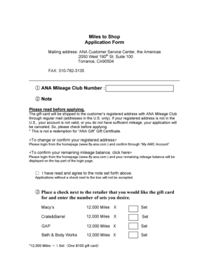 ANA Miles to Shop Gift Card Application Form