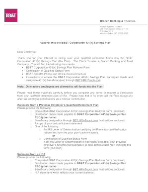 BB&T Corporation 401(k) Savings Plan Rollover Form
