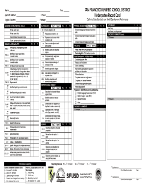 San Francisco Unified School District Kindergarten Report Card