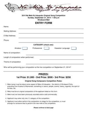 2014 Na Mele O Ko'olaupoko ENTRY FORM - koolaupokohcc