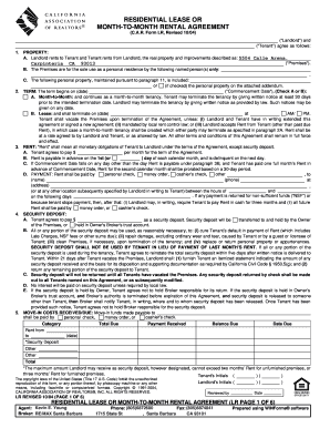 California Residential Lease or Month-to-Month Rental Agreement