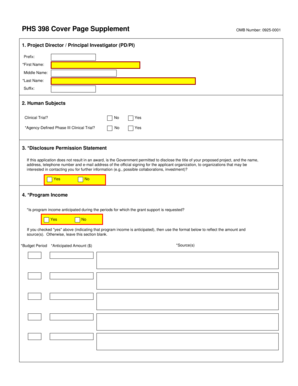PHS 398 Cover Page Supplement
