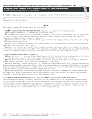 Comprehensive Rider to FAR/BAR Contract for Sale and Purchase