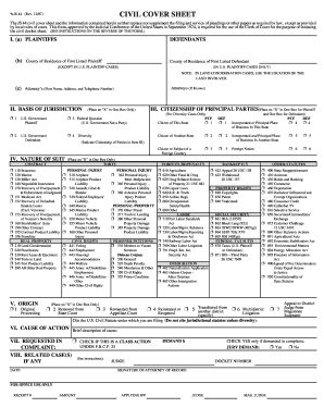 US Federal Civil Cover Sheet