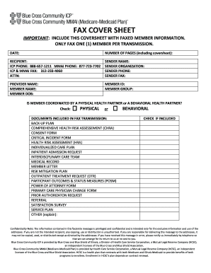 Fax Cover Sheet for Member Information