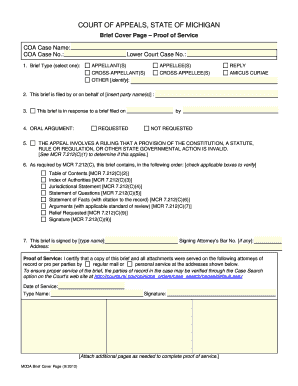 Michigan Court of Appeals Brief Cover Page