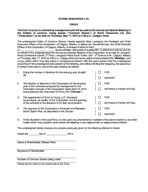 Storm Resources Ltd Proxy Form