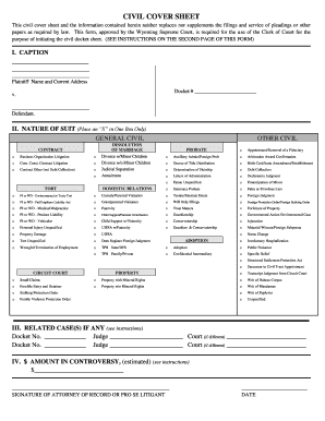 Wyoming Civil Cover Sheet
