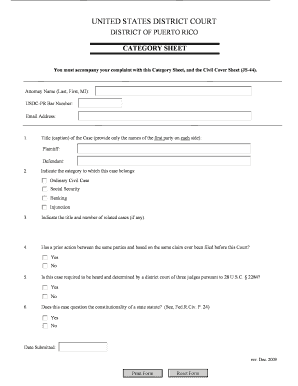 US District Court Category Sheet