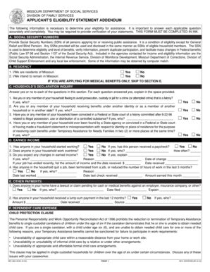 Missouri Applicant’s Eligibility Statement Addendum