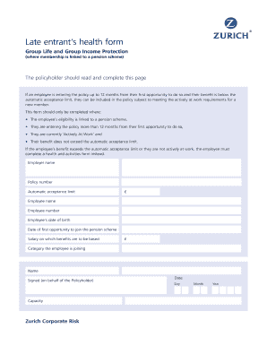 Late Entrant Health Form