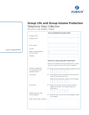 Group Life and Income Protection Telephone Data Collection Form