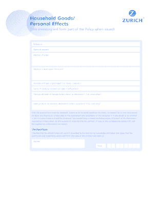 Household Goods Inventory Form