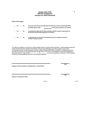 Goose Creek CISD ARD IEP Supplement Consent