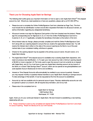 Apple Bank Direct Time Deposit Account Opening Form