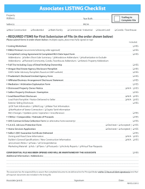 Associates Listing Checklist